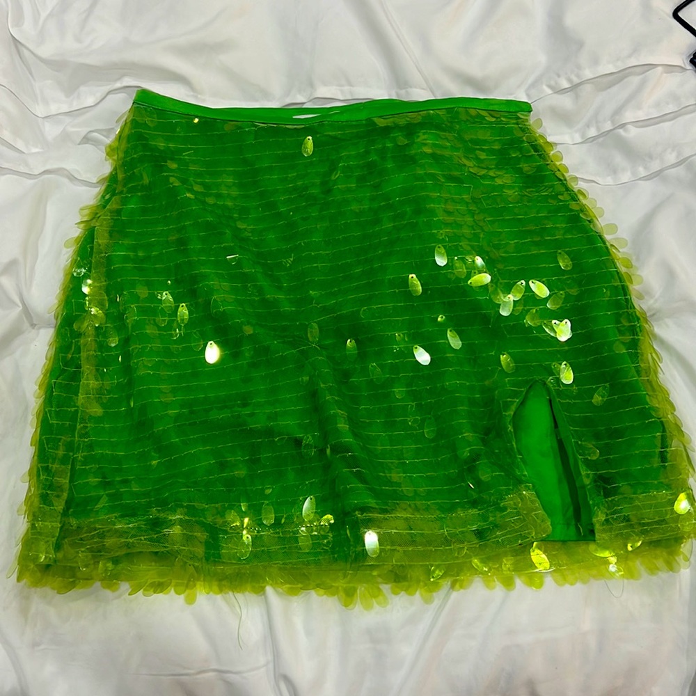 Green clear sequin mini skirt urban outfitters